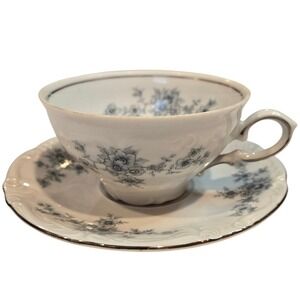 Winterling Bavaria Germany Blue Floral Porcelain Scalloped Tea Cup and Saucer